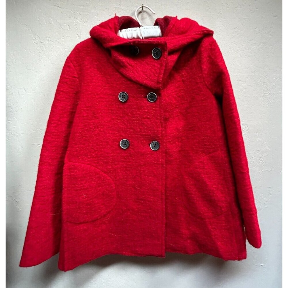 Polita Womens Red Wool Blend Knit Single-Breasted Cowl Neck Coat Jacket Pockets